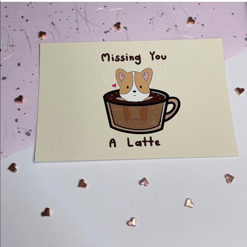 🧧SALE 3/$15 Missing You A Latte Postcard by Single Sploot